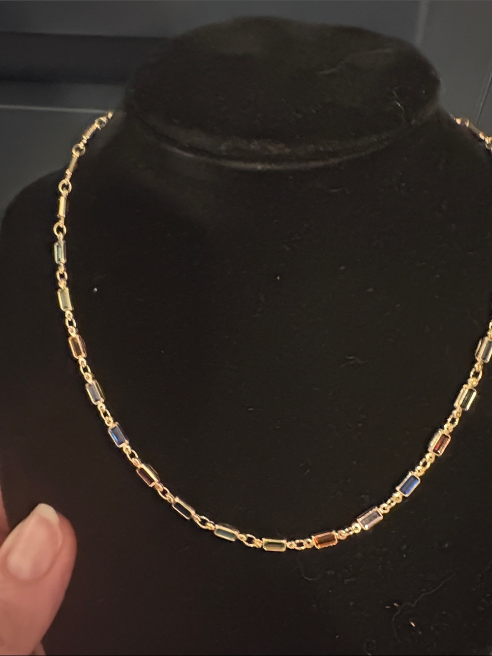 Gold Chain Necklace with Multicolor Rectangular Gem Accents Made in Brazil